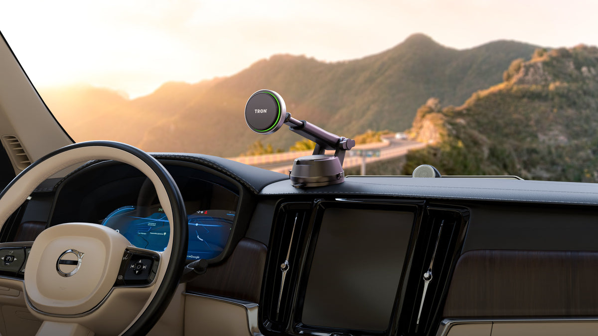 Tron magnetic phone mount on a car dashboard