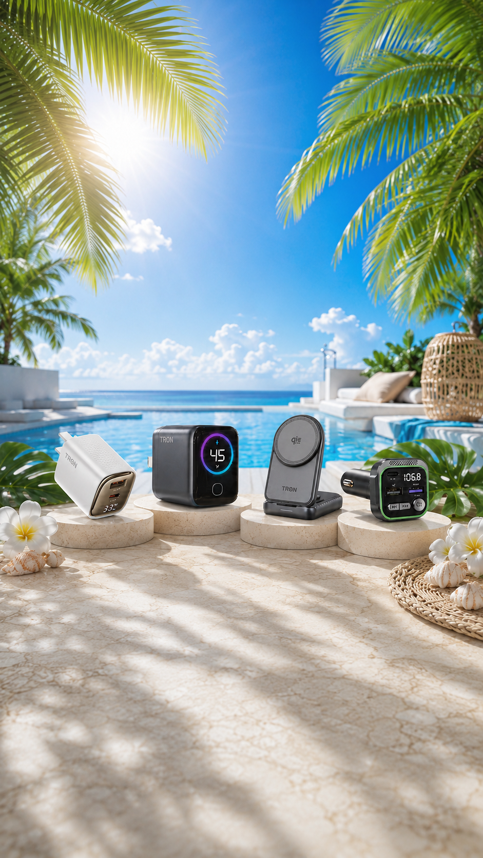 Tron wall charger, power bank, wireless charging stand and car charger