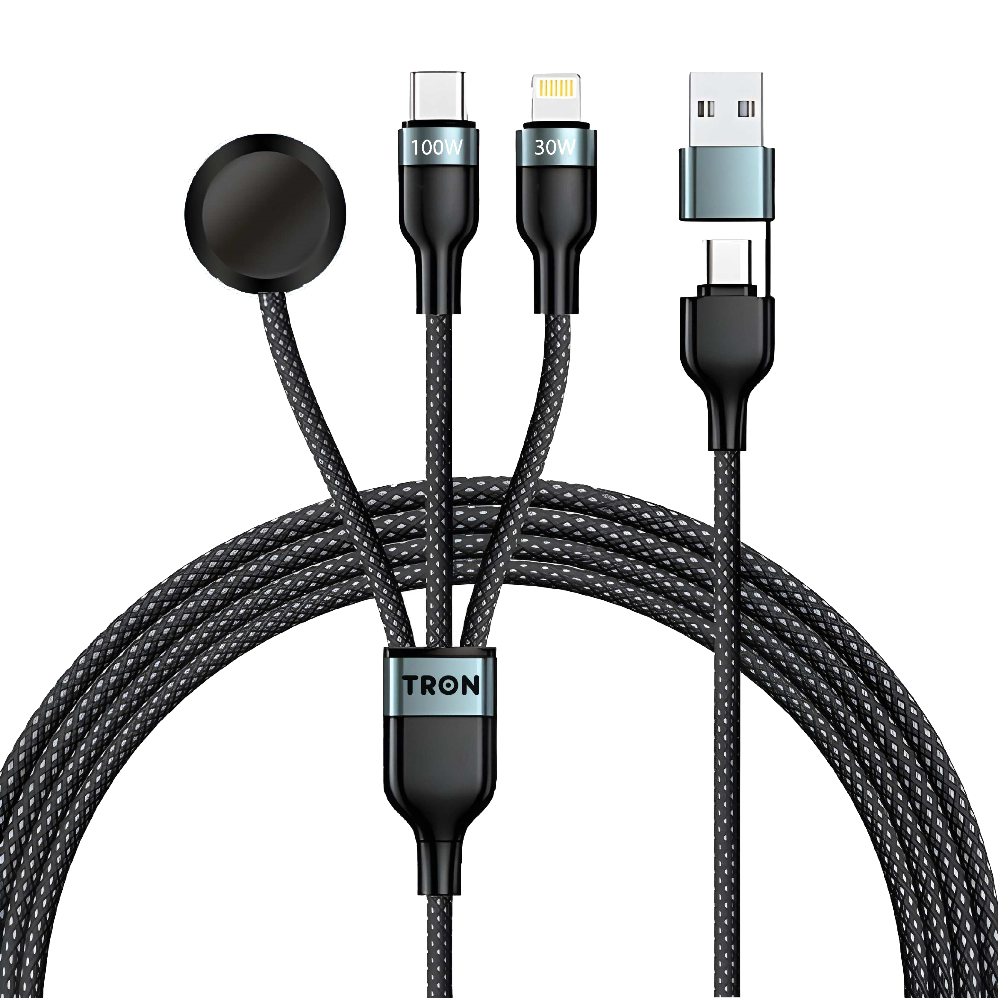 5-in-1 Multi Charging Cable | USB-A to USB-C + Lightning + Micro | 4FT Braided