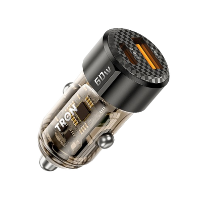 TRON 60W Dual-Port Car Charger USB-C PD + USB-A QC