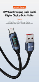 USB A-C Digital Display Braided Charging Cable 6A | 5FT