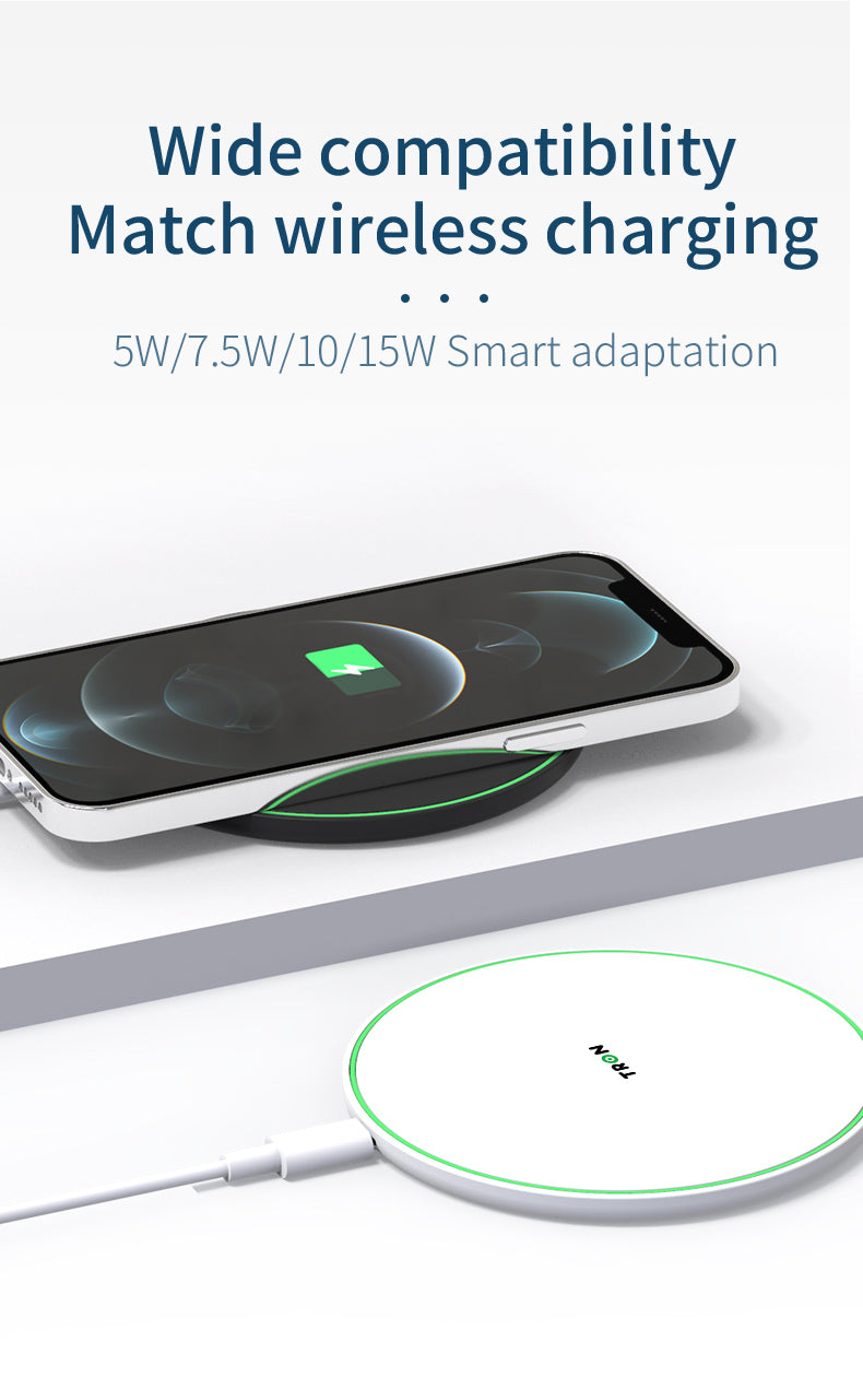 TRON Slim Qi Wireless Charging Pad — 15W Fast Charging, 7mm Profile (view 3)