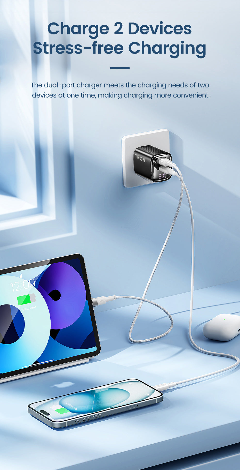 TRON 33W GaN Power Adapter — USB-C PD, Compact Travel Charger (view 2)