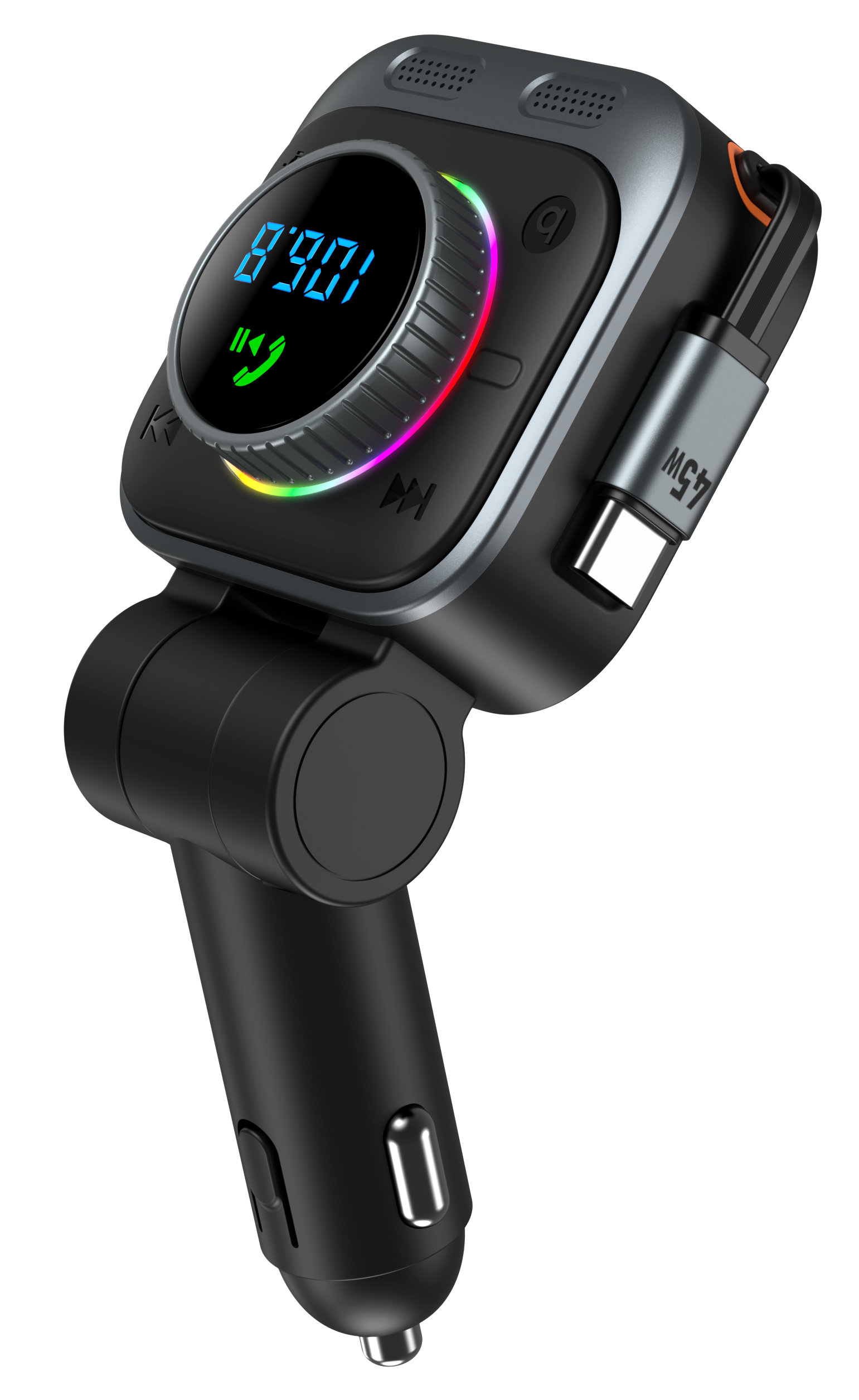72W Bluetooth FM Transmitter | 45W PD Fast Charging | Retractable USB-C