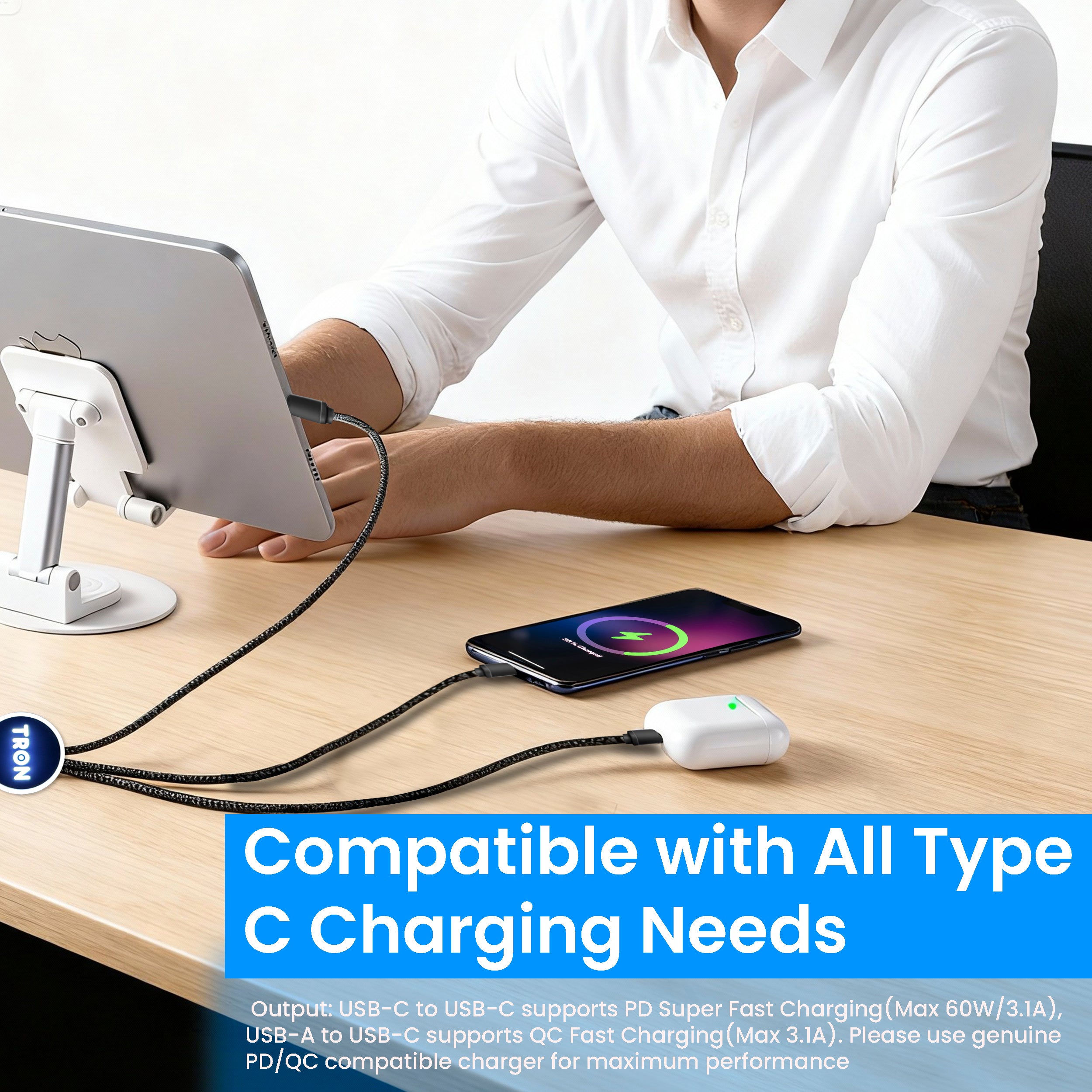 3 in 2 Braided Charging Cable - 4FT, with LED Light