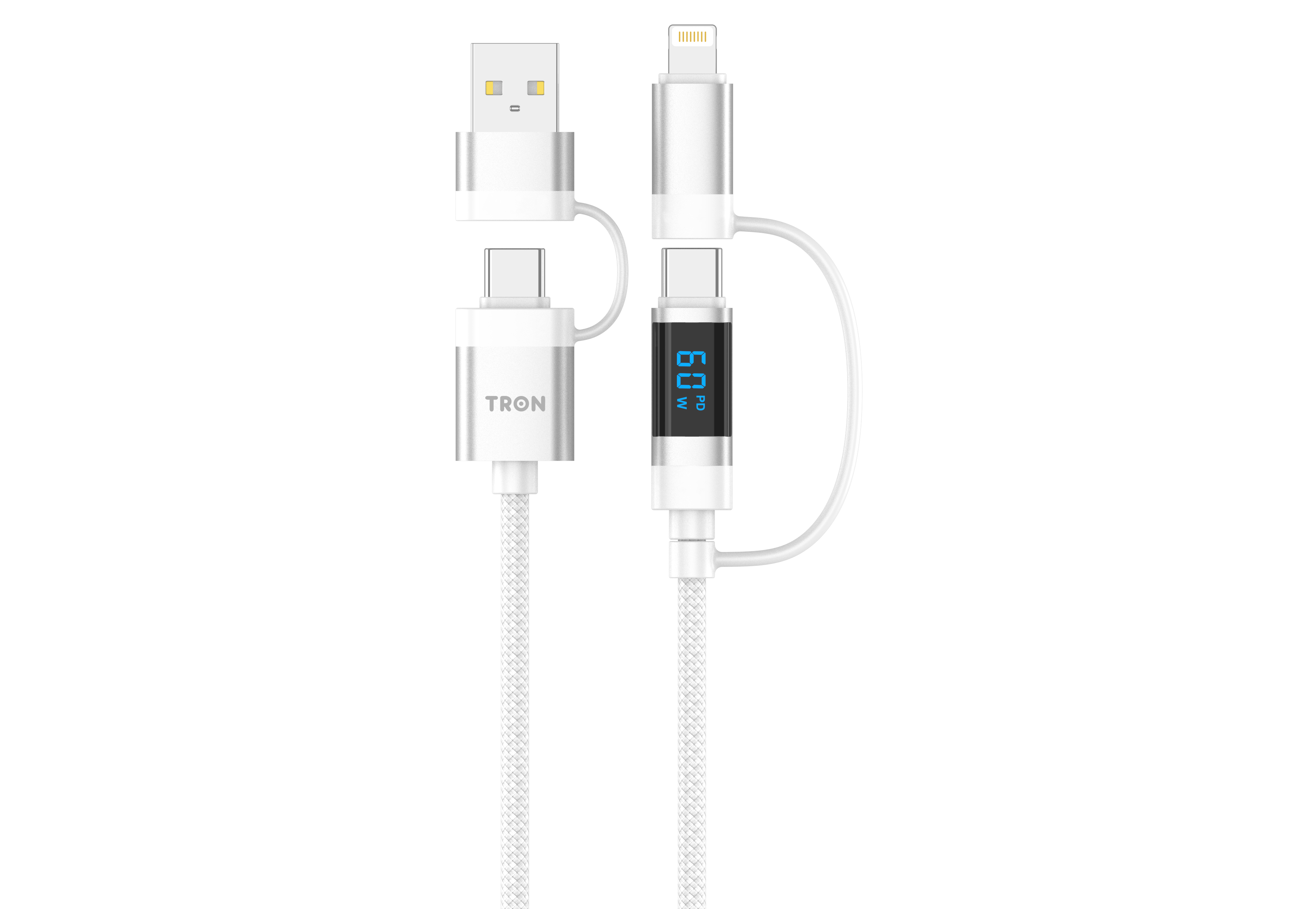 60W 4 in 1 Braided Charging Cable 5FT | LCD Display