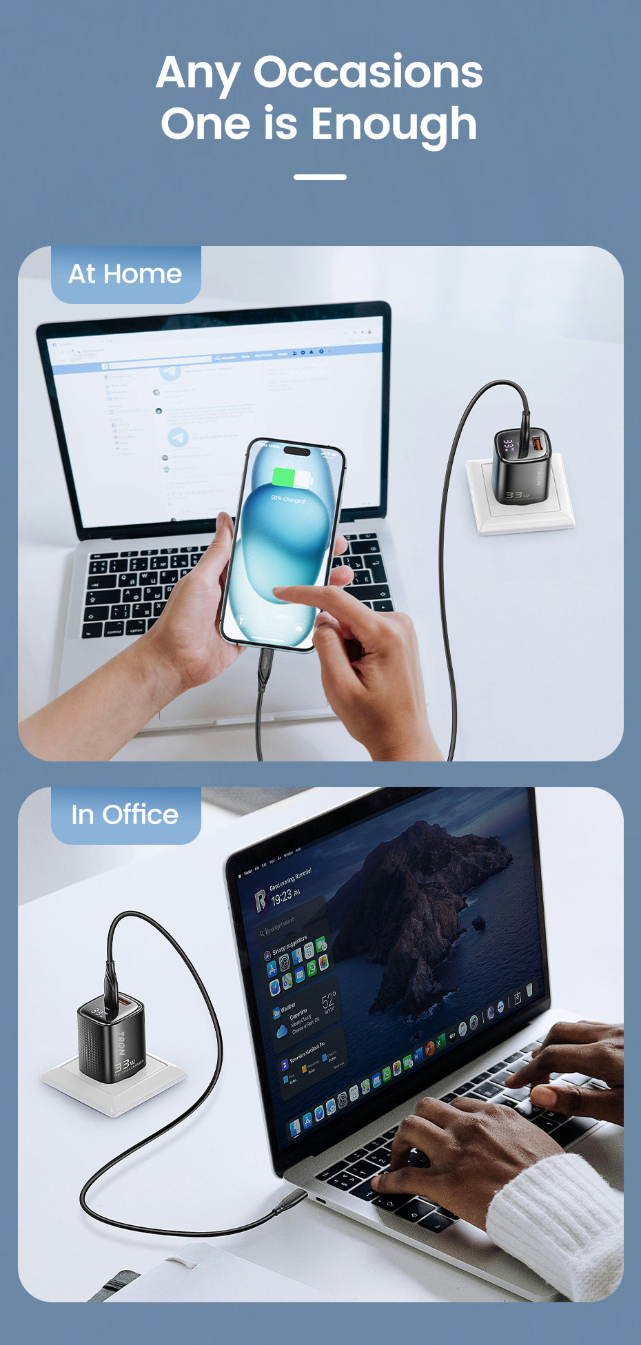 TRON 33W GaN Power Adapter — USB-C PD, Compact Travel Charger (view 6)