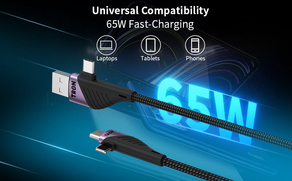 TRON 4-in-1 Braided Charging Cable 65W — USB-C/A to Lightning/USB-C (view 3)