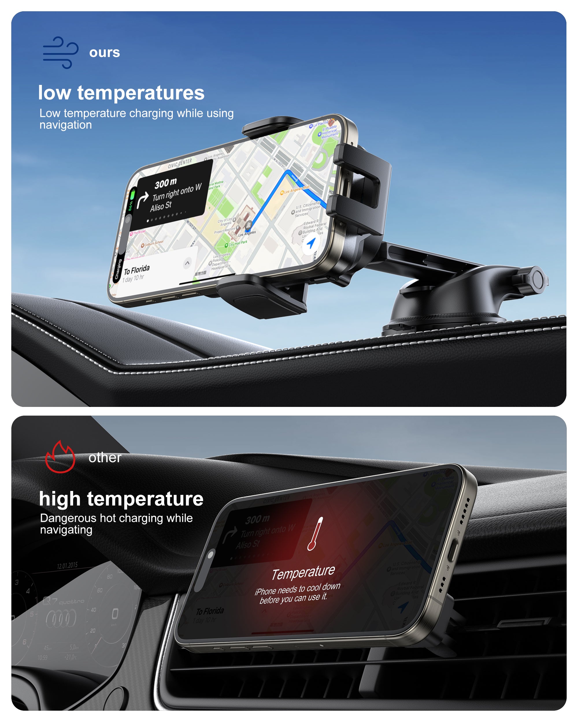 15W Fan Cooling Wireless Car Charger Mount — Auto-Clamp + Dashboard Suction Cup + 360° Rotation