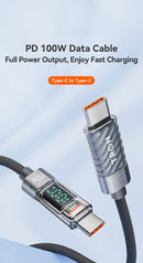 60W Transparent USB-C to USB-C Charging Cable with Digital Display | 5FT