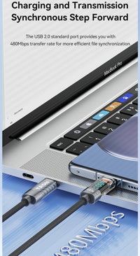 60W Transparent USB-C to USB-C Charging Cable with Digital Display | 5FT