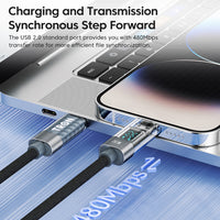 60W Transparent USB-C to USB-C Charging Cable with Digital Display | 5FT