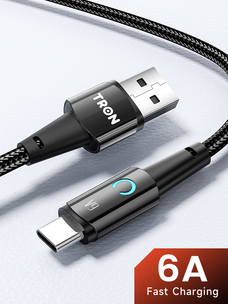 TRON USB-A to USB-C Braided Cable 6A — Fast Charging, Black (view 2)