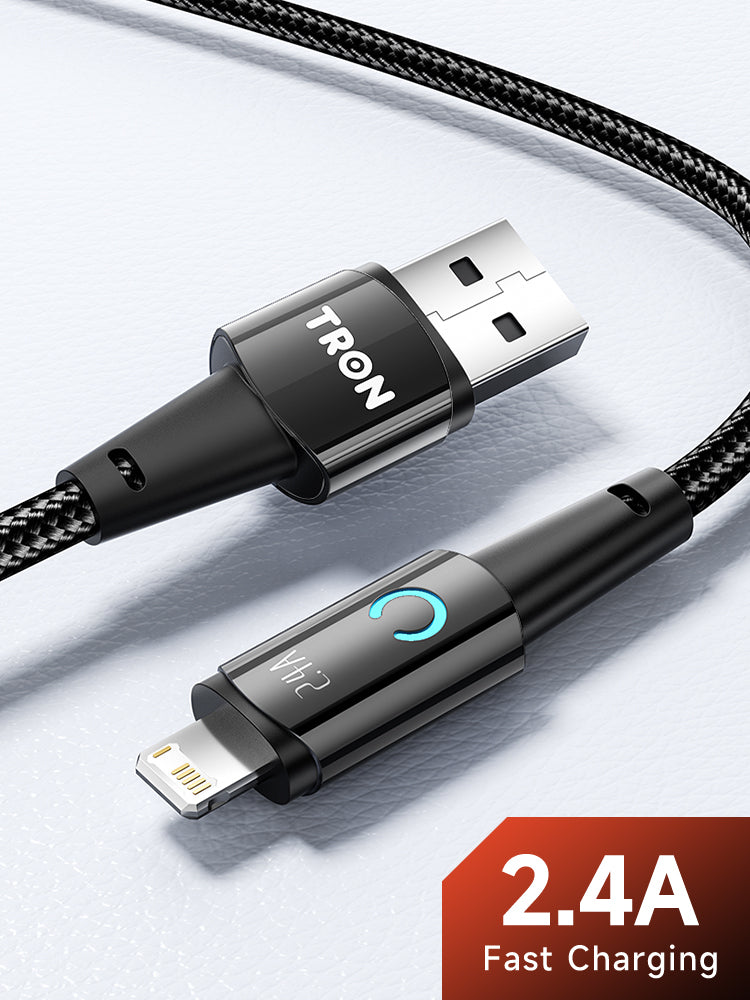 TRON USB-A to Lightning Braided Cable — Fast Charging, Black (view 4)