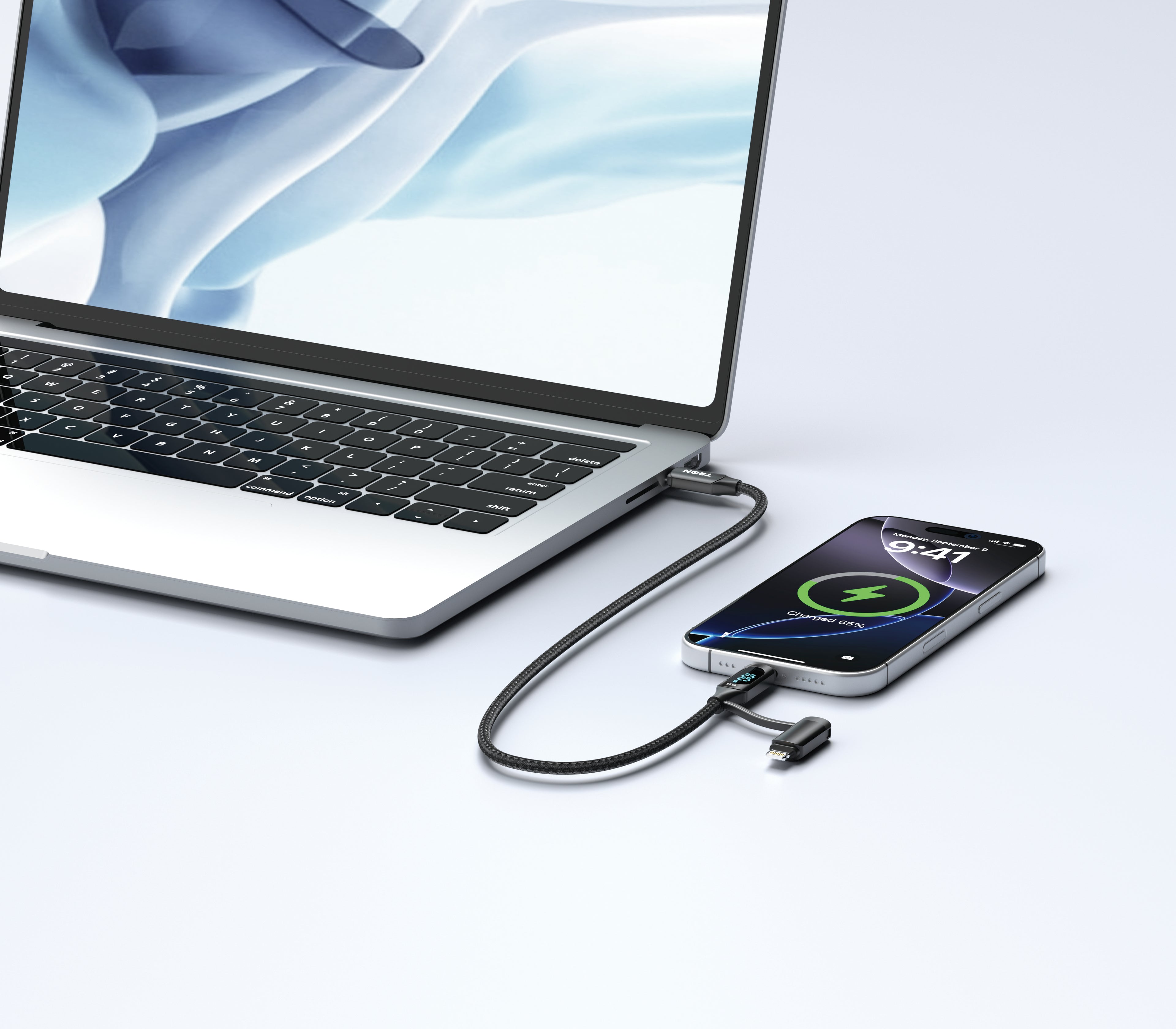 2-in-1 USB-C to A-C Braided Cable | 100W LED Display 5FT