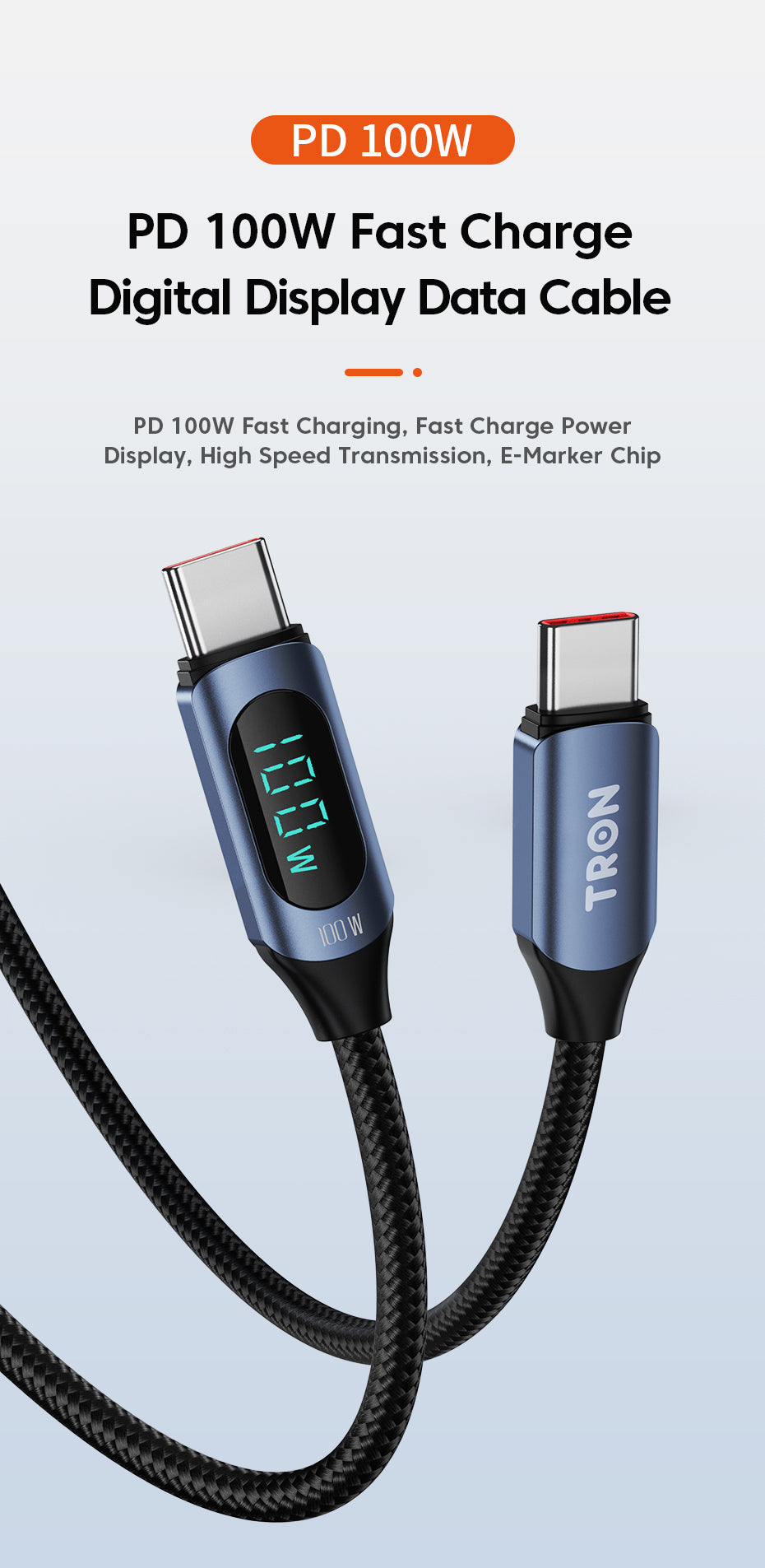 USB C-C Digital Display Braided Charging Cable 100W | 5FT