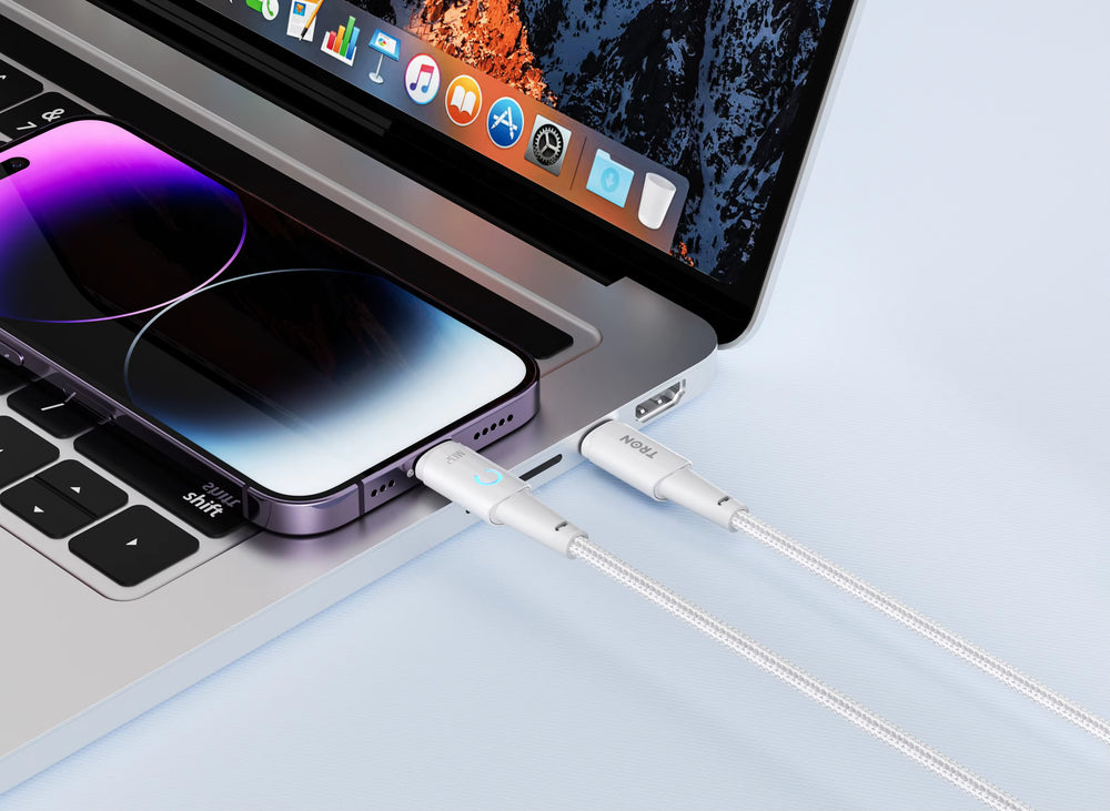 TRON USB-C to Lightning Braided Cable 20W — PD Fast Charging, White (view 2)