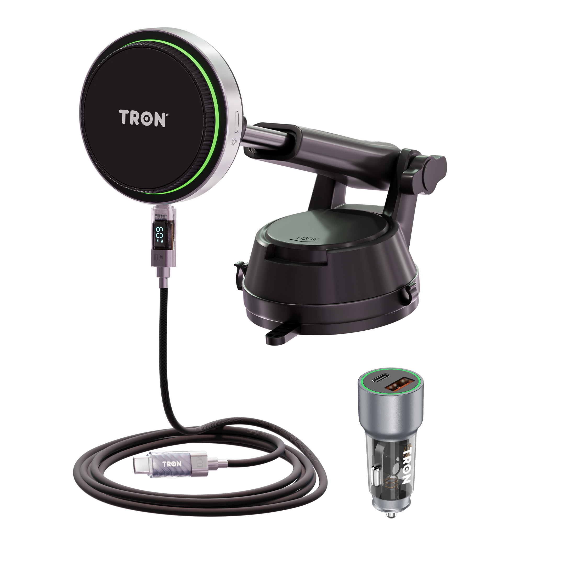 Qi2 Ice Cooling MagSafe Car Charger Mount — 25W Wireless + 43W Car Adapter + 60W USB-C Cable