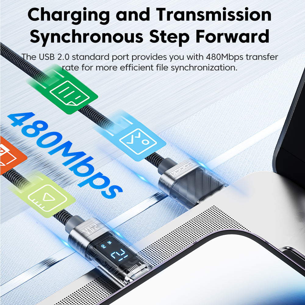 2.4 A USB-A to Lightning Transparent Charging Cable With Digital Display | 5FT