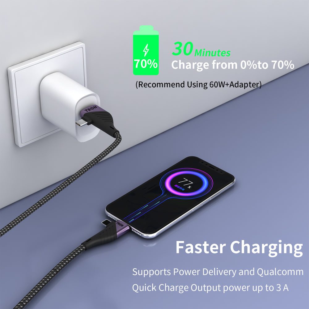 TRON 4-in-1 Braided Charging Cable 65W — USB-C/A to Lightning/USB-C (view 8)