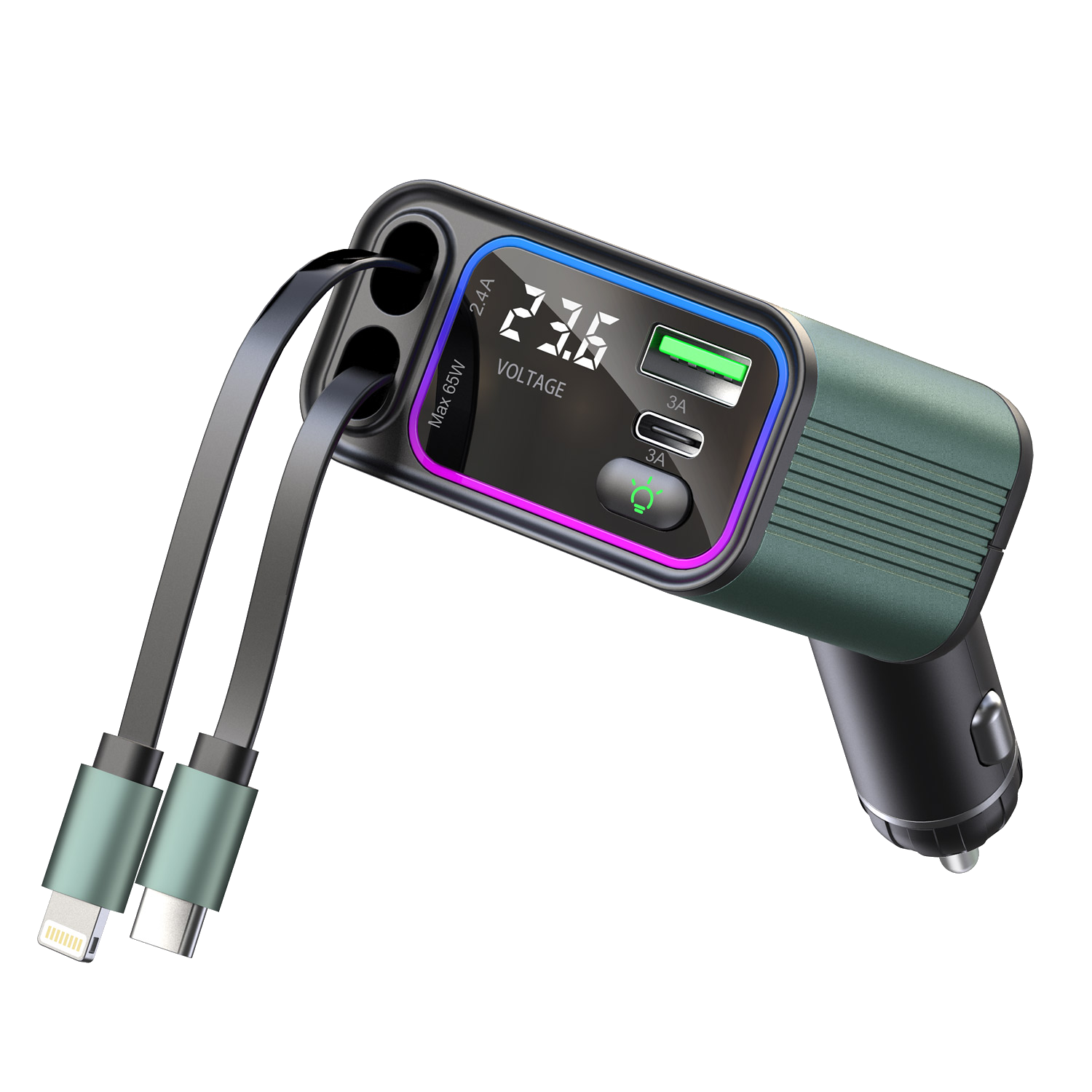 65W 4 in 1 Car Charger | Dual Retractable Cable