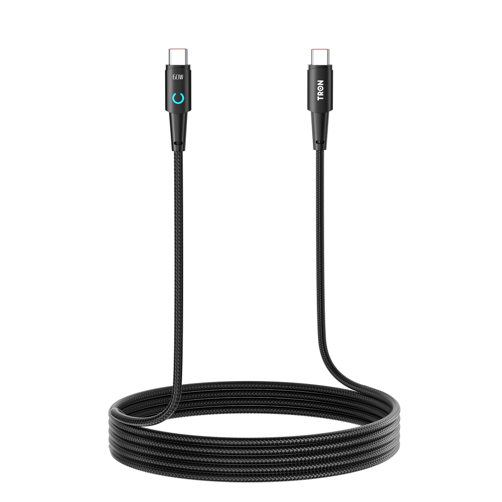 TRON 60W USB-C to USB-C Braided Cable — PD Fast Charging, Black (view 2)