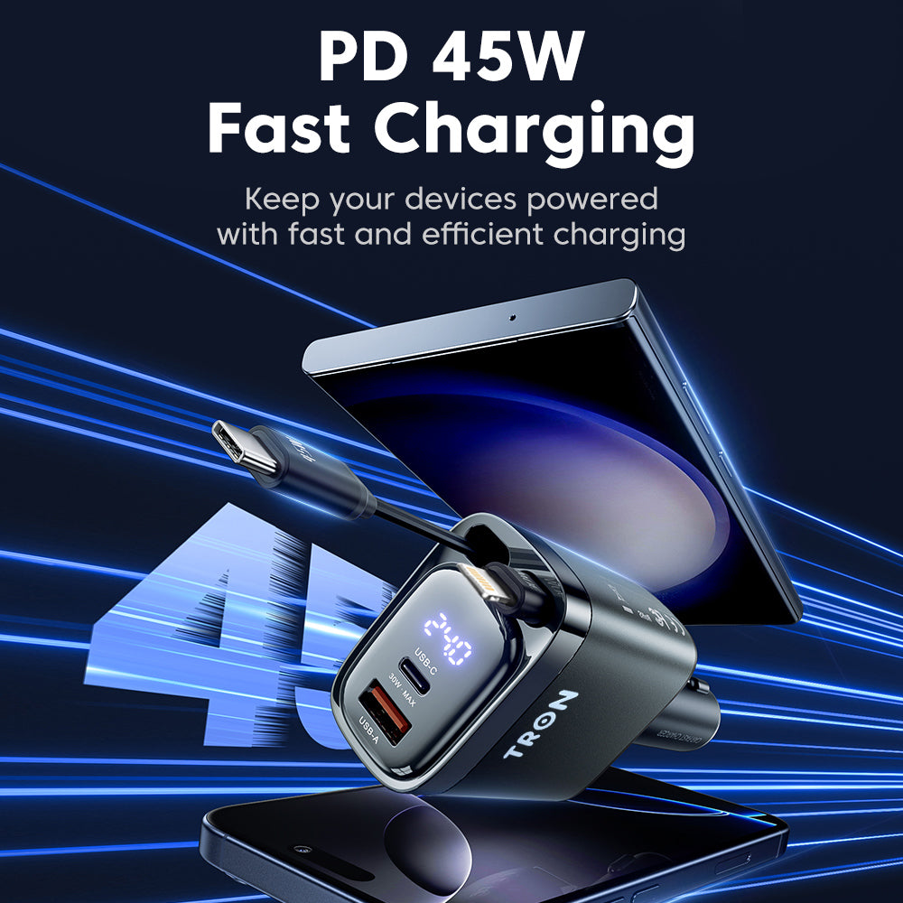 TRON 105W 4-in-1 Car Charger — Dual Retractable USB-C & USB-A Cables (view 4)