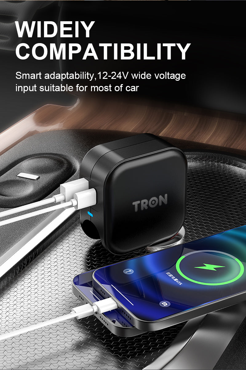 TRON 30W Car & Wall Charger — Dual USB-C + USB-A, USA Plug (view 4)