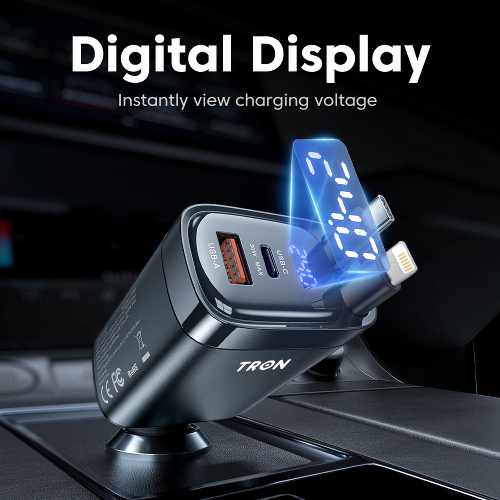 TRON 105W 4-in-1 Car Charger — Dual Retractable USB-C & USB-A Cables (view 6)