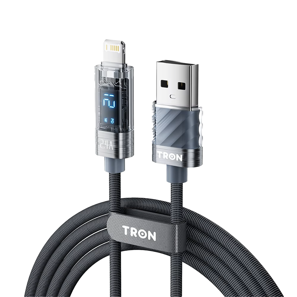 USB-A to Lightning Transparent Cable 2.4A | Digital Display | 5FT