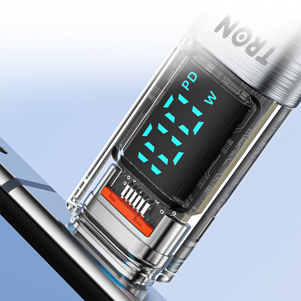 60W Transparent USB-C to USB-C Charging Cable with Digital Display | 5FT