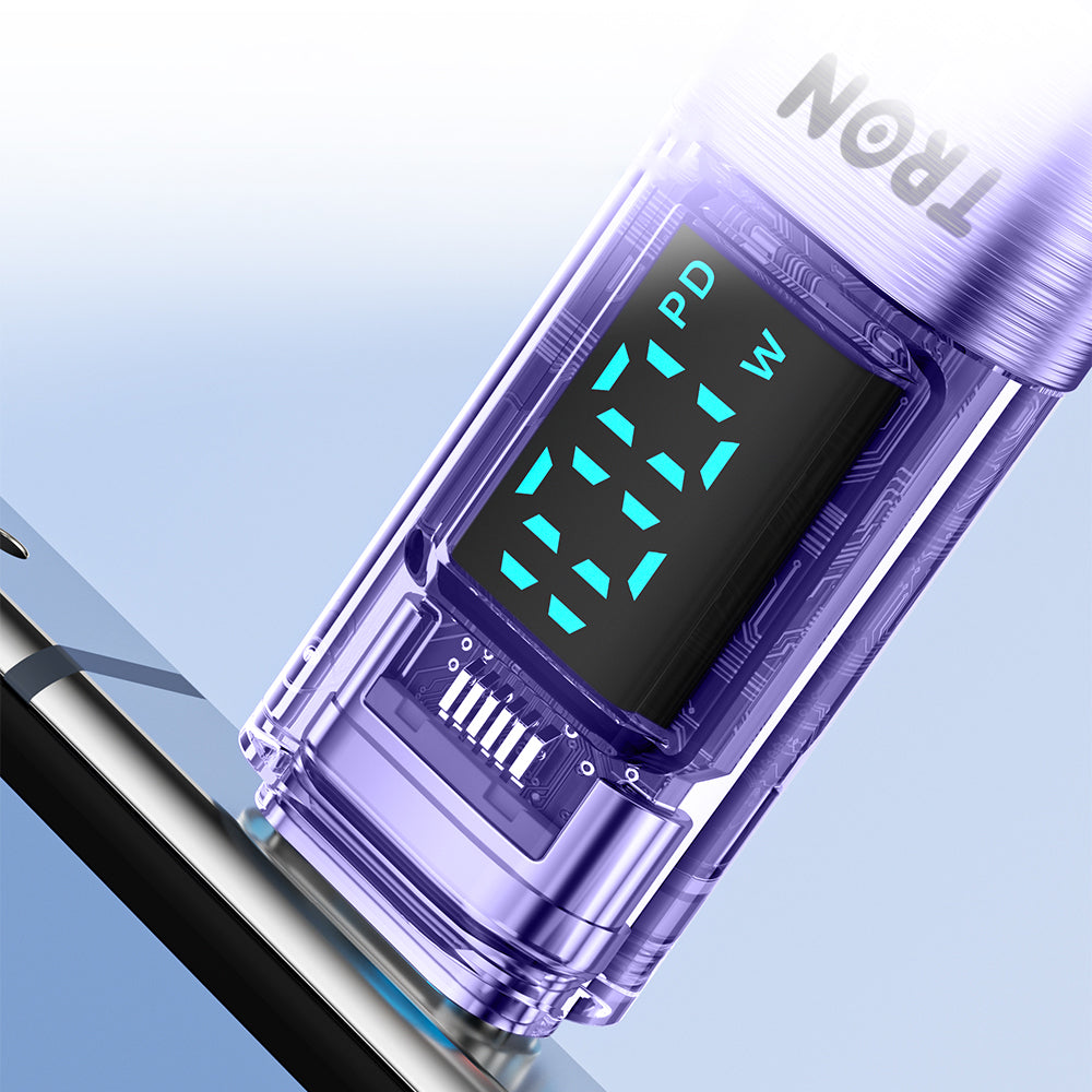 60W Transparent USB-C to USB-C Charging Cable with Digital Display | 5FT