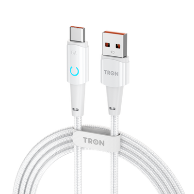 TRON USB-A to USB-C Braided Cable 6A — Fast Charging, White