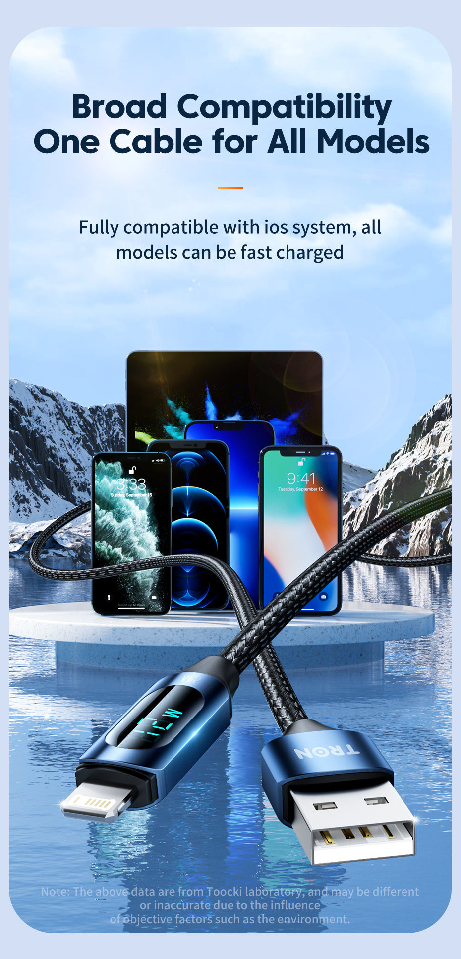 USB A-Lightning Digital Display Braided Charging Cable 2.4A | 5FT