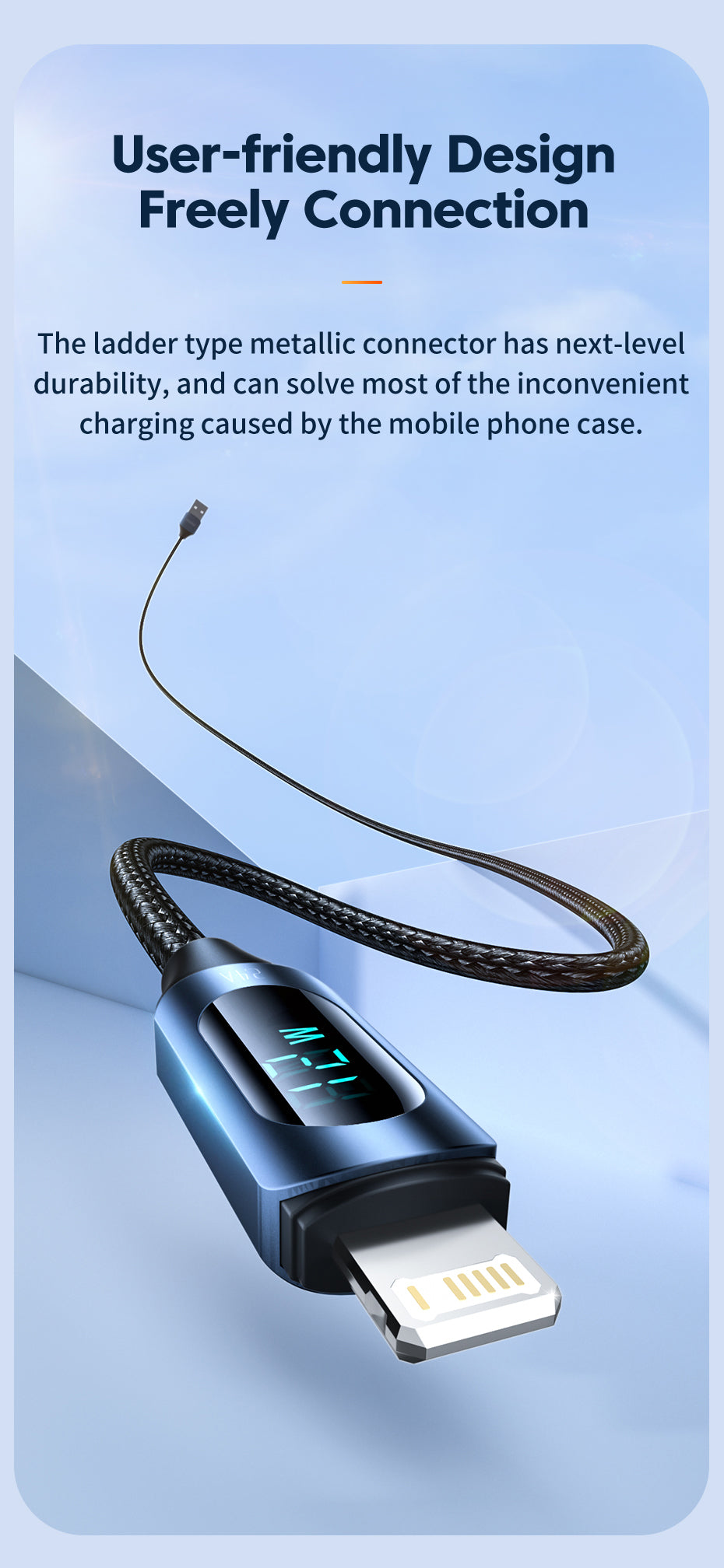 USB A-Lightning Digital Display Braided Charging Cable 2.4A | 5FT