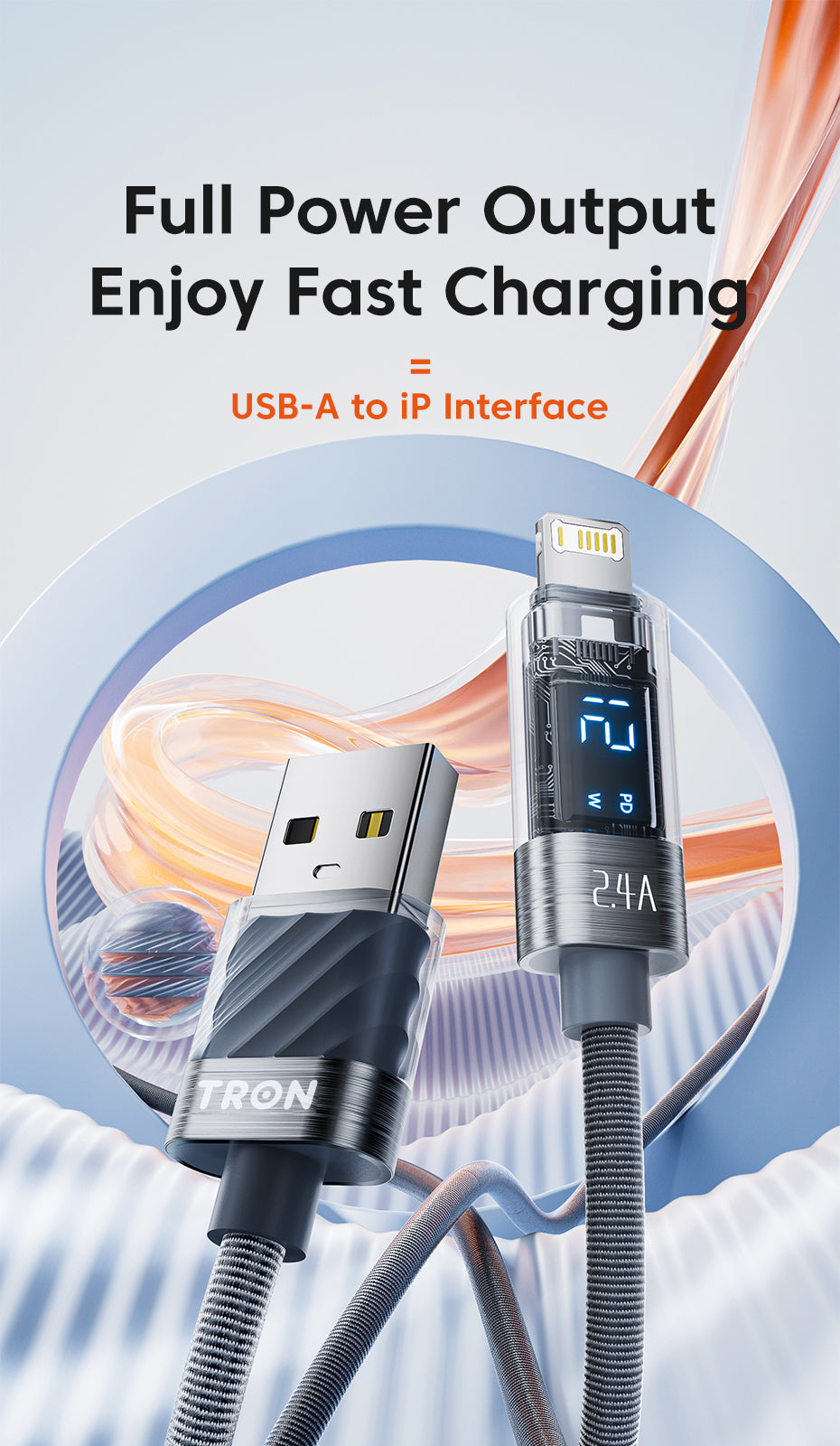 TRON 60W USB-C to USB-C Transparent Cable — Digital Display, Black (view 6)