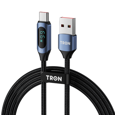 TRON USB-A to USB-C Braided Cable 6A — Digital Display, Fast Charging