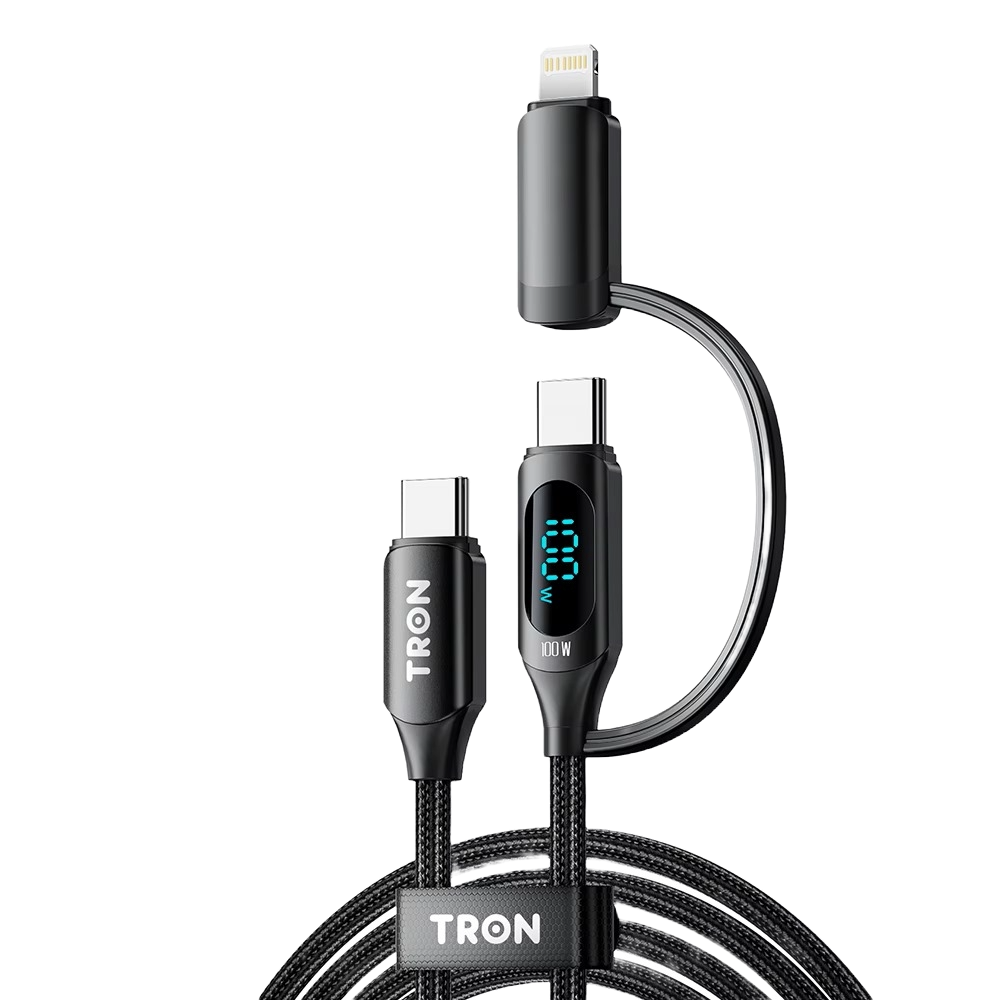 2-in-1 USB-C to A-C Braided Cable | 100W LED Display 5FT