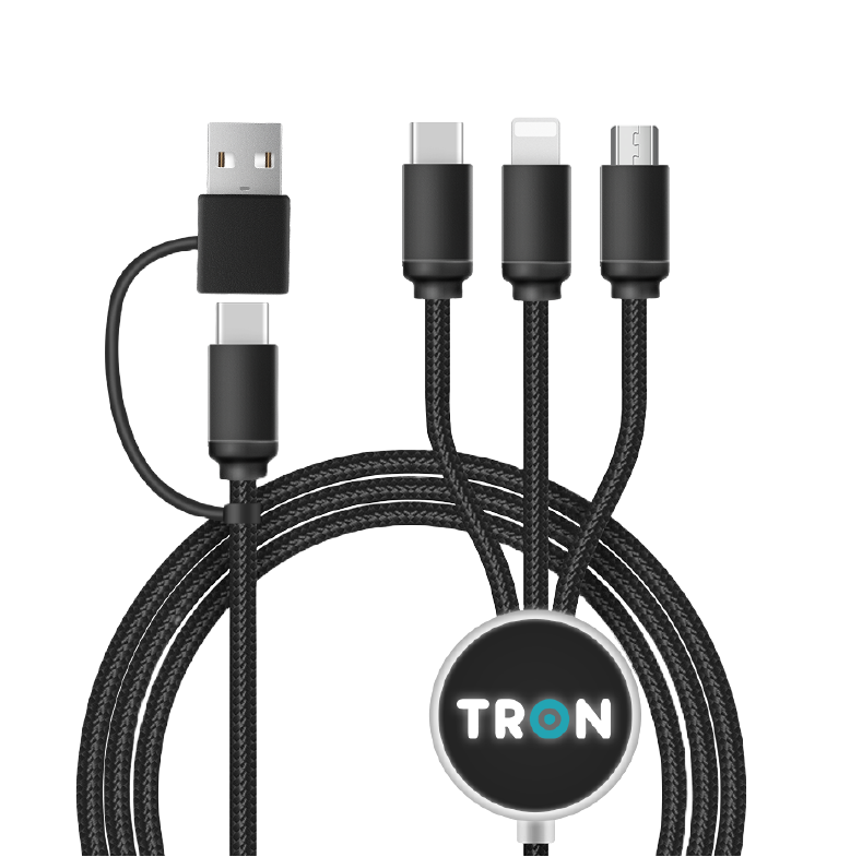 3 in 2 Braided Charging Cable - 4FT, with LED Light