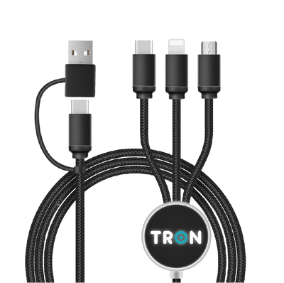 TRON 3-in-1 Braided Charging Cable — Lightning/USB-C/Micro USB, LED