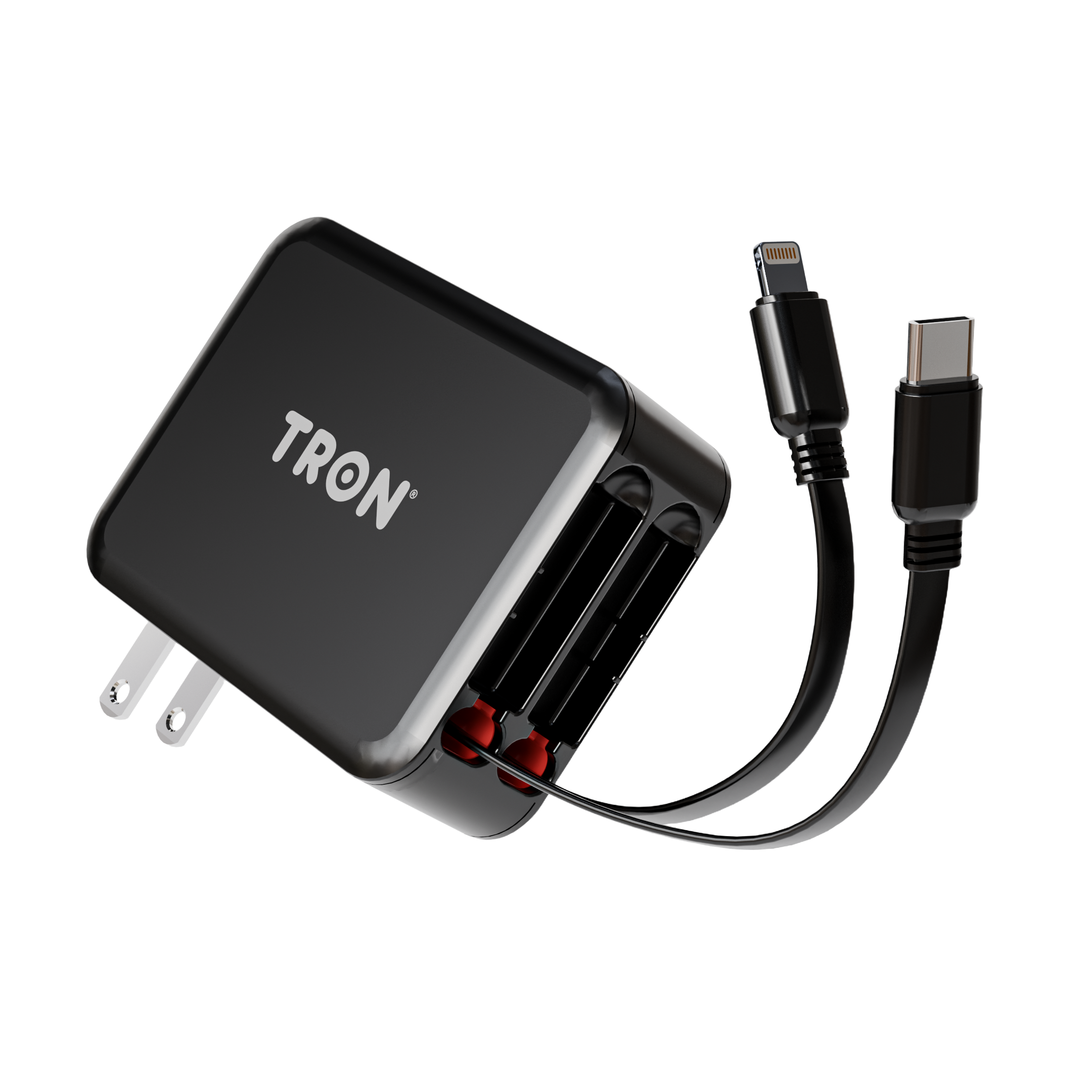 3-in-1 Fast Charging Wall Adapter with Built-in Cables (USB-C, Lightning, Micro)