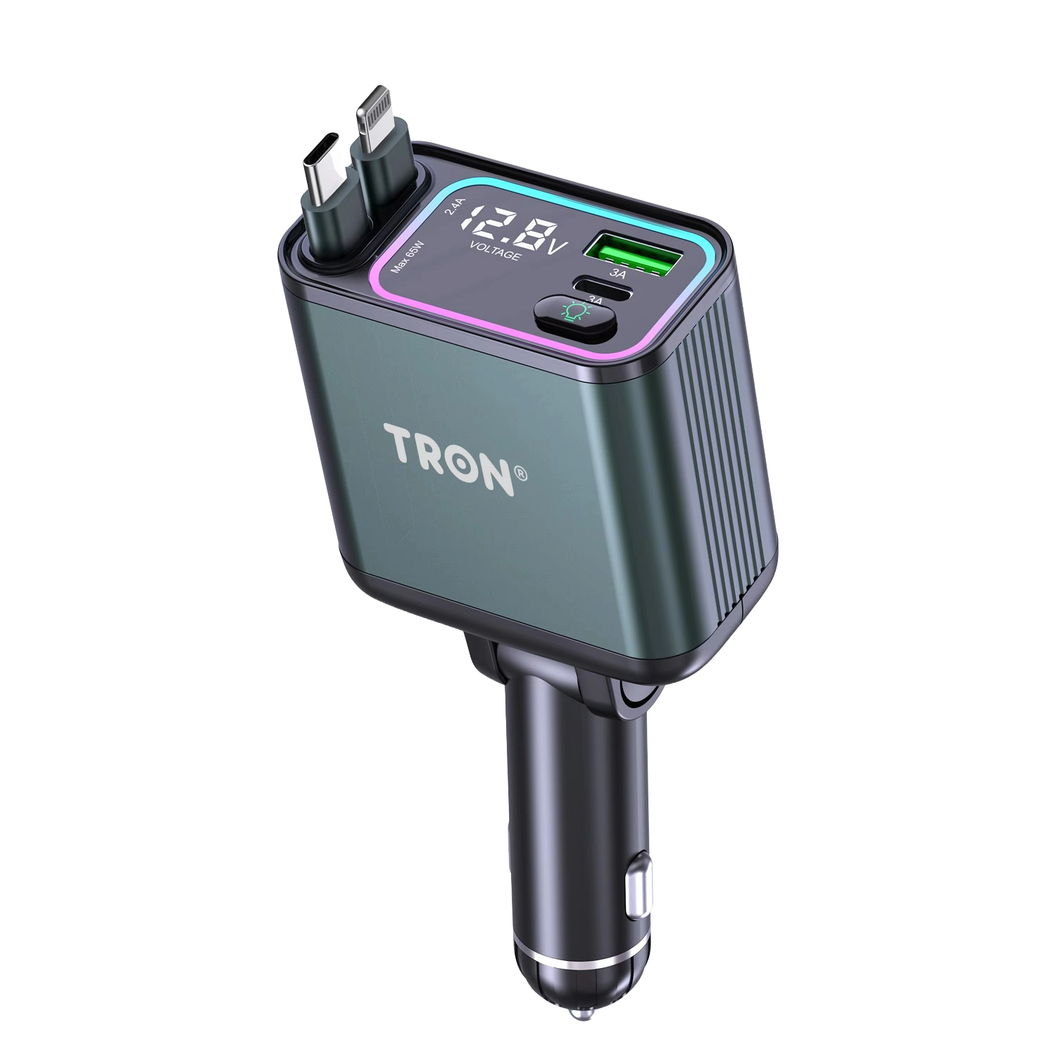 65W 4 in 1 Car Charger | Dual Retractable Cable