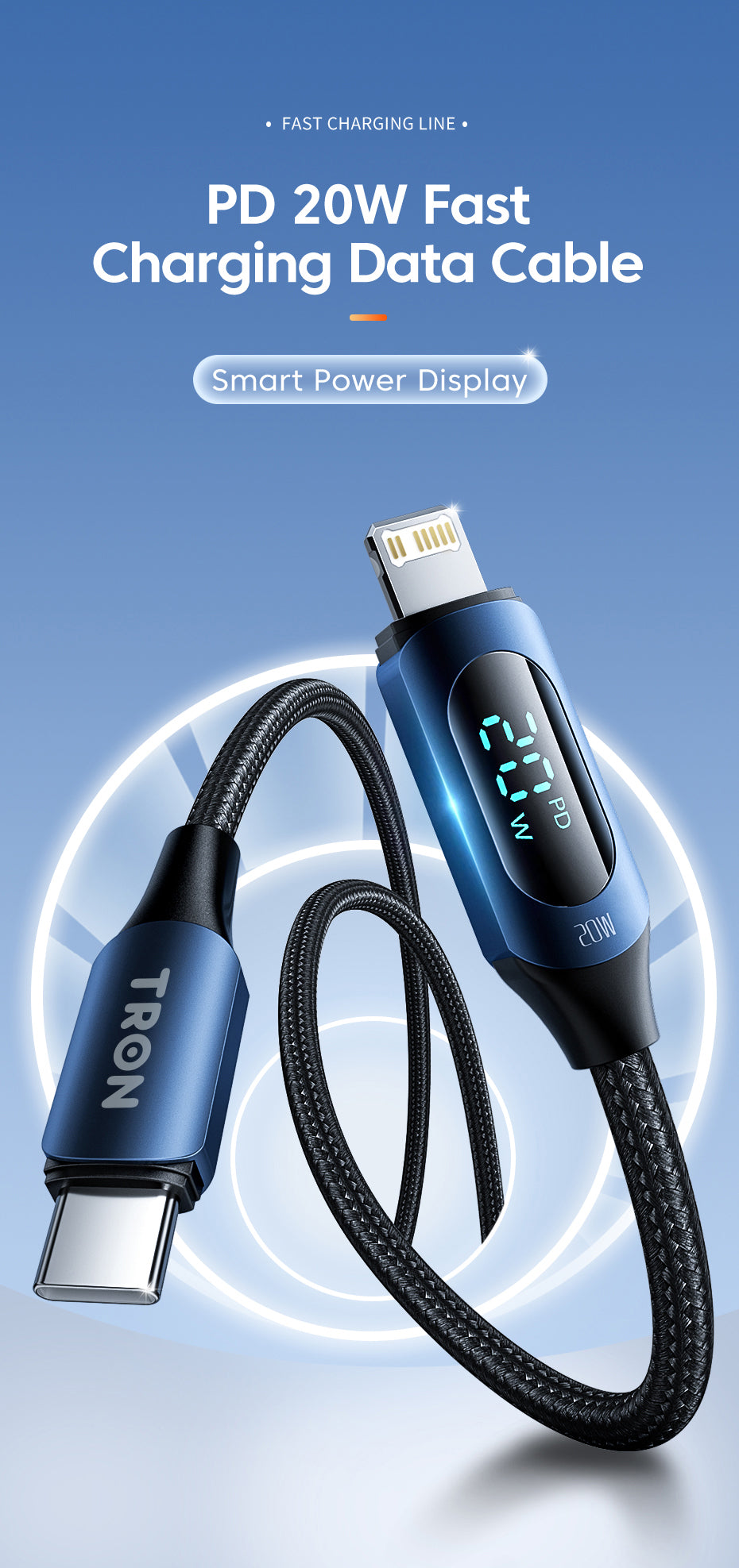 USB C-Lightning Digital Display Braided Charging Cable 3A | 5FT