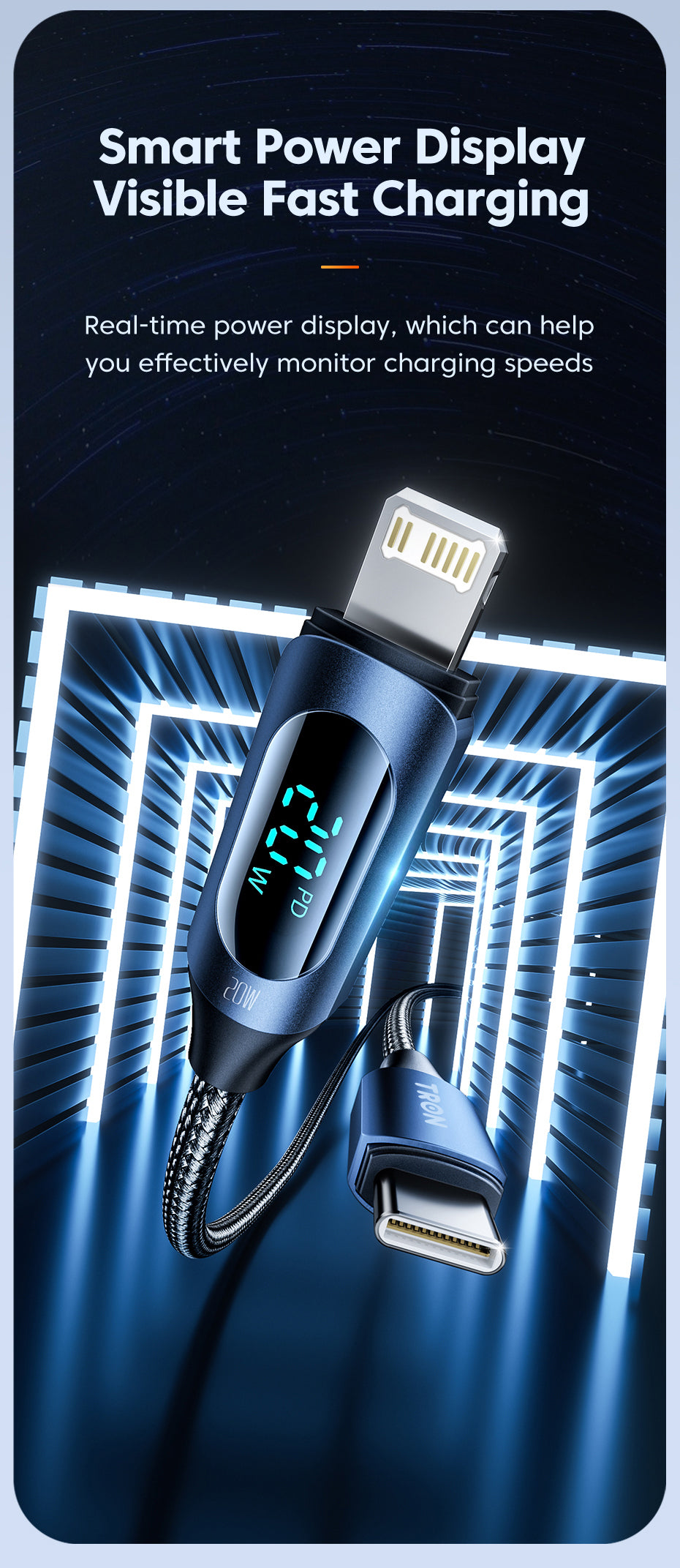 TRON USB-C to Lightning Braided Cable 3A — Digital Display (view 4)