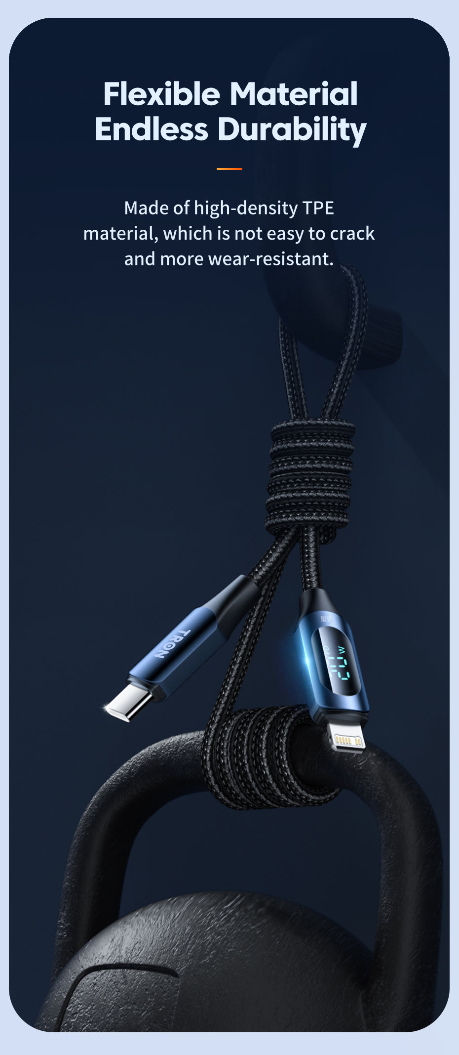 USB C-Lightning Digital Display Braided Charging Cable 3A | 5FT