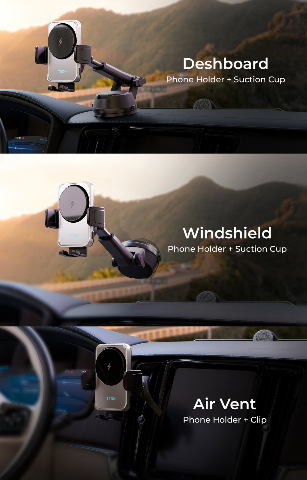 TRON 15W Fan Cooling Wireless Car Charger Mount — Auto-Clamp (view 7)