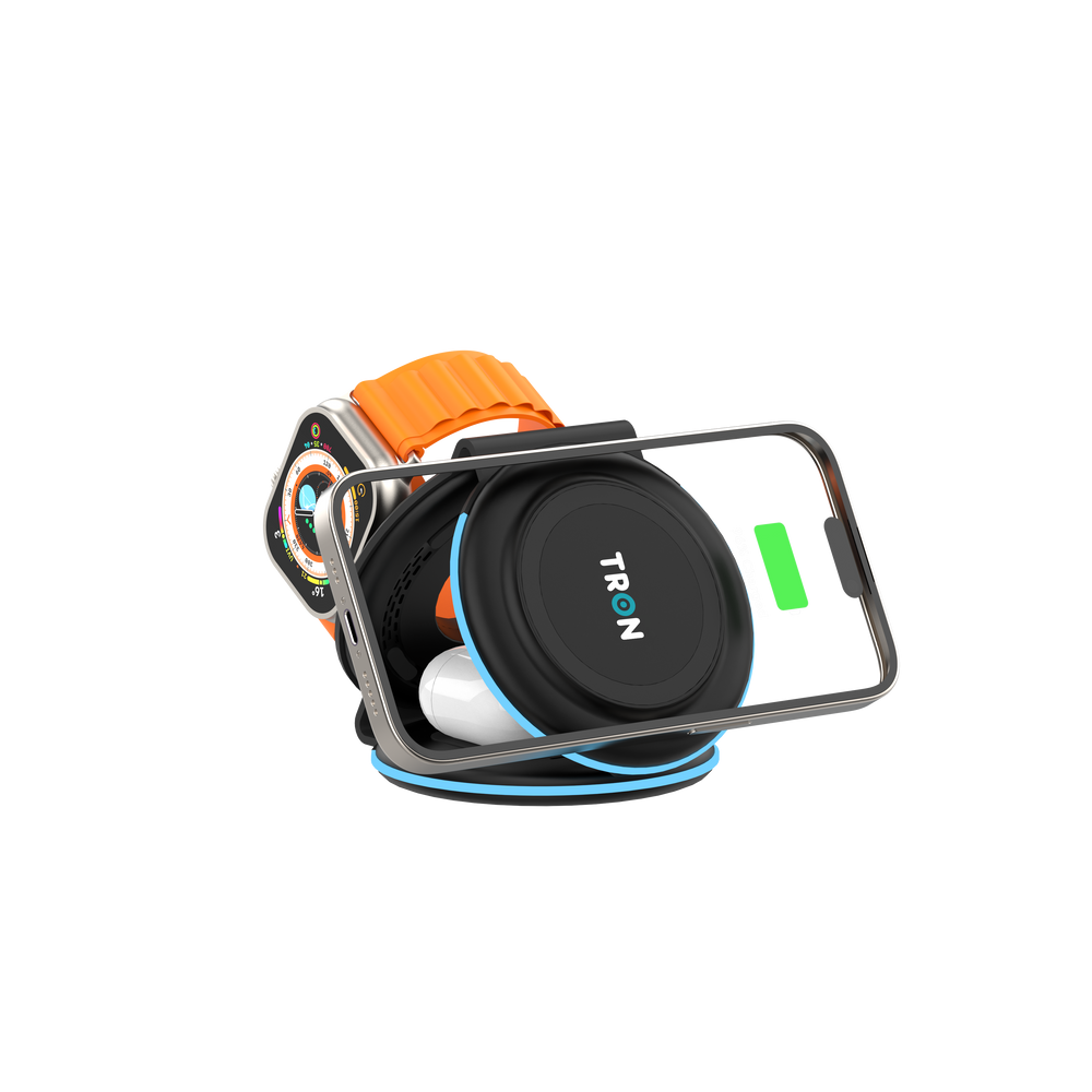 TRON 3-in-1 Foldable Wireless Charger — Phone, Earbuds & Smartwatch, 15W (view 2)