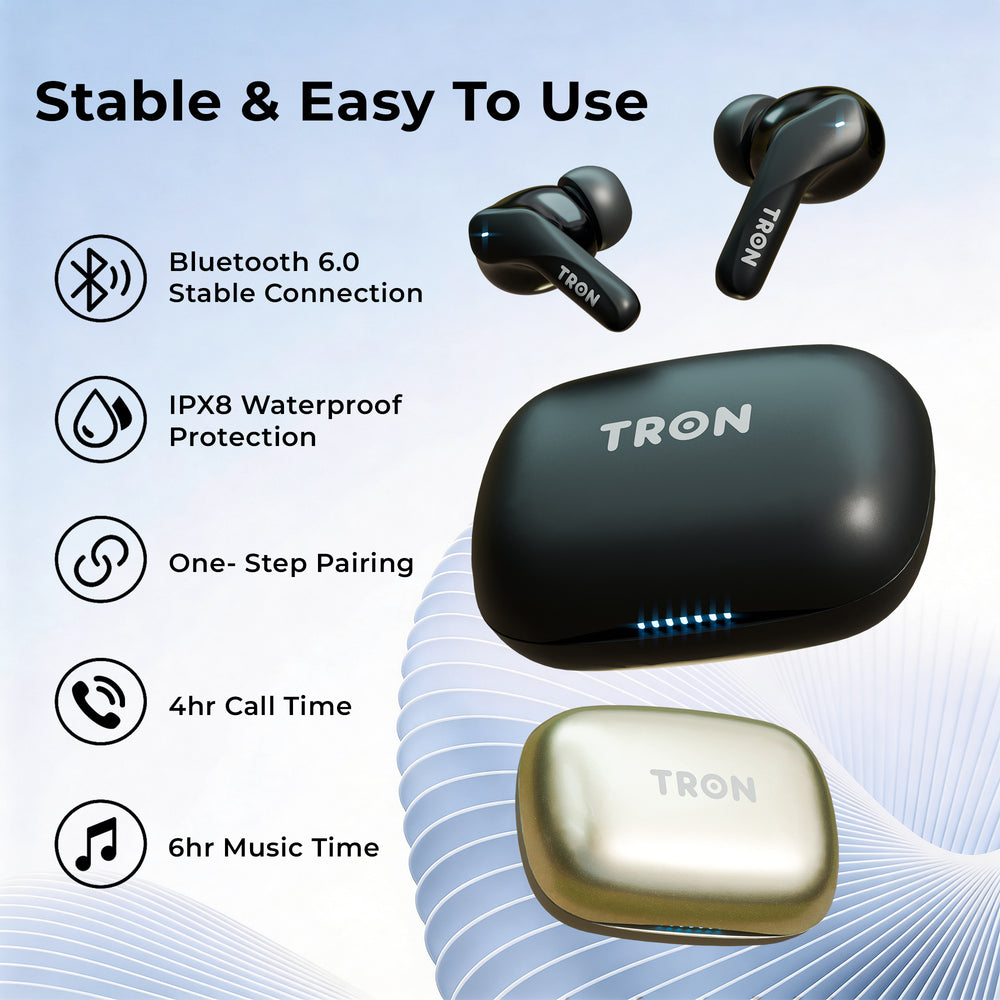 TRON Active Noise Cancelling Wireless Earbuds — Bluetooth 5.3, 20Hr Battery (view 6)