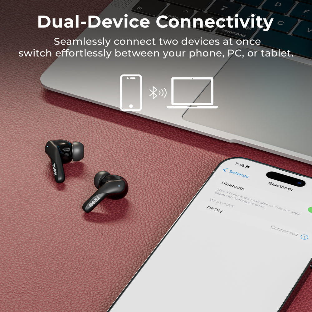 TRON Active Noise Cancelling Wireless Earbuds — Bluetooth 5.3, 20Hr Battery (view 12)