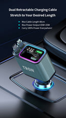 65W 4 in 1 Car Charger | Dual Retractable Cable